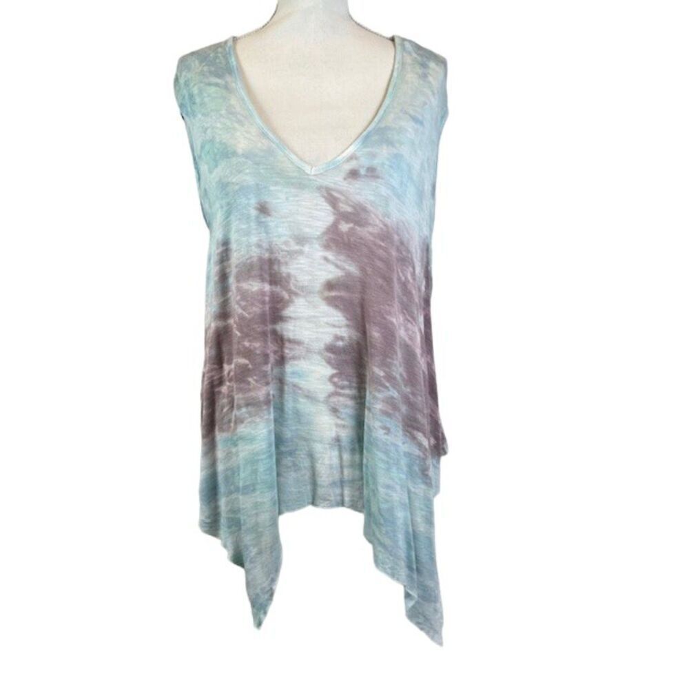 Young Fabulous & Broke Sleeveless Tie‎ Dye Tee Asymmetic Hem Blue Purple Size S
